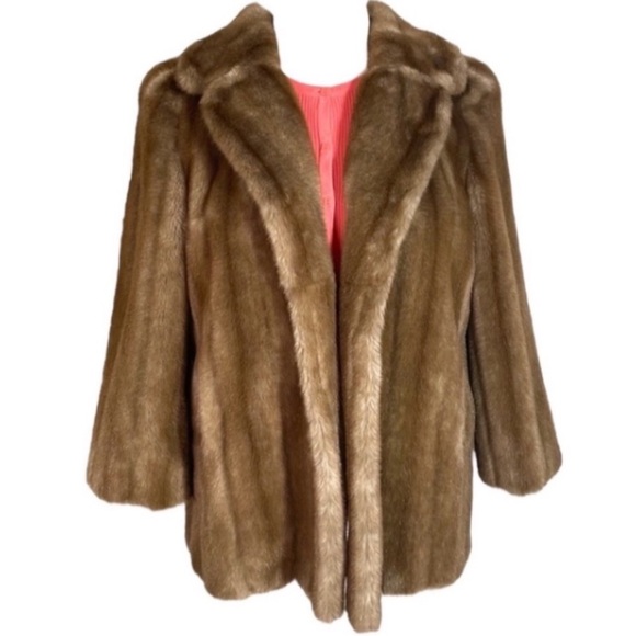 Tissavel of France Jackets & Blazers - Vintage Tissavel France Coat Fur Faux Brown Cream Winter Lined Acrylic Made USA